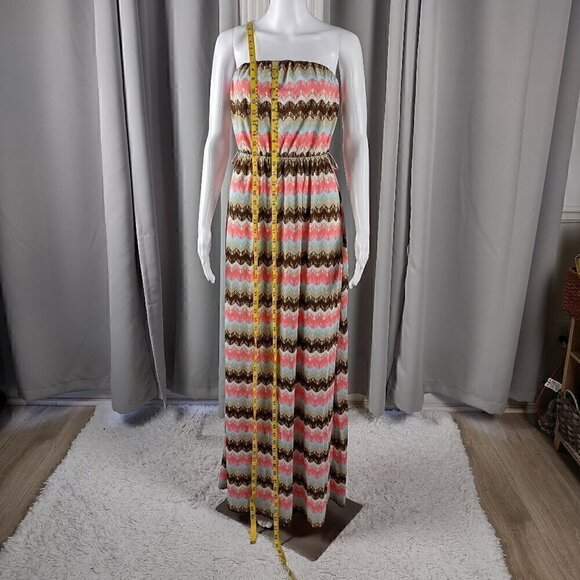 Rue 21 Women's Coral & Brown Geo Stripe Strapless Maxi Dress Size L - Picture 5 of 11
